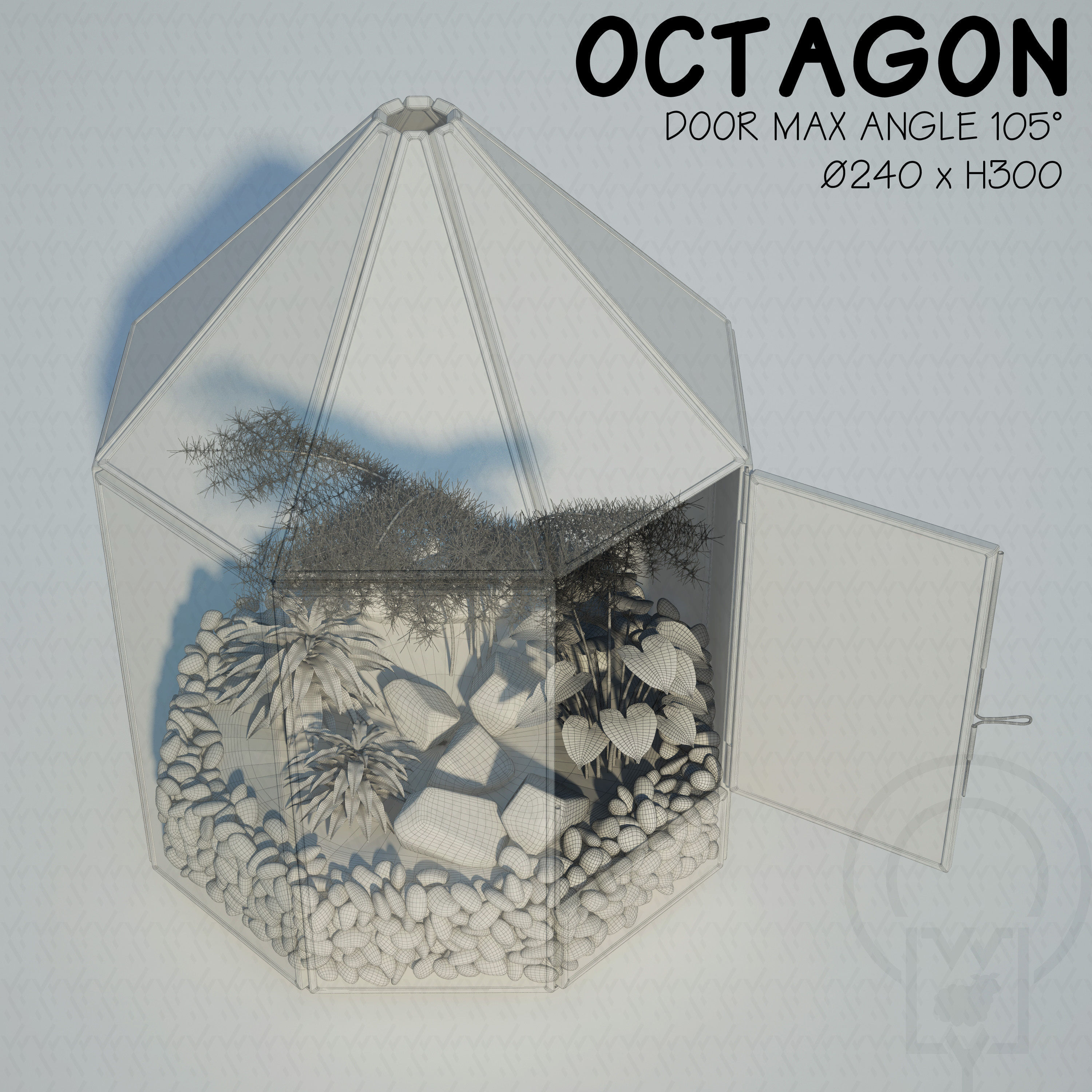 Glass tabletop gazebo Octagon Terrarium 3D model_3