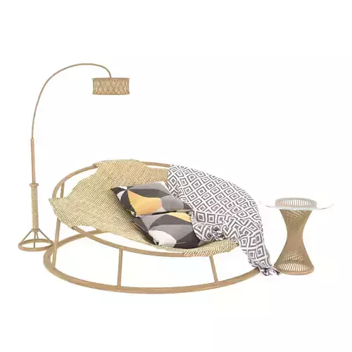 Round rattan chair table floor lamp