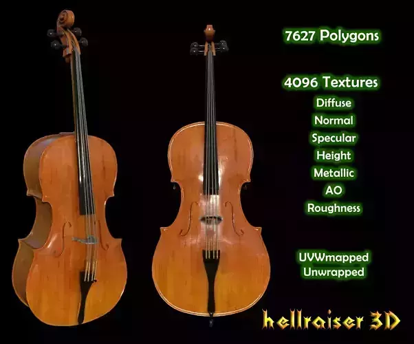 Cello Violin - PBR - Textured Low-poly 3D model