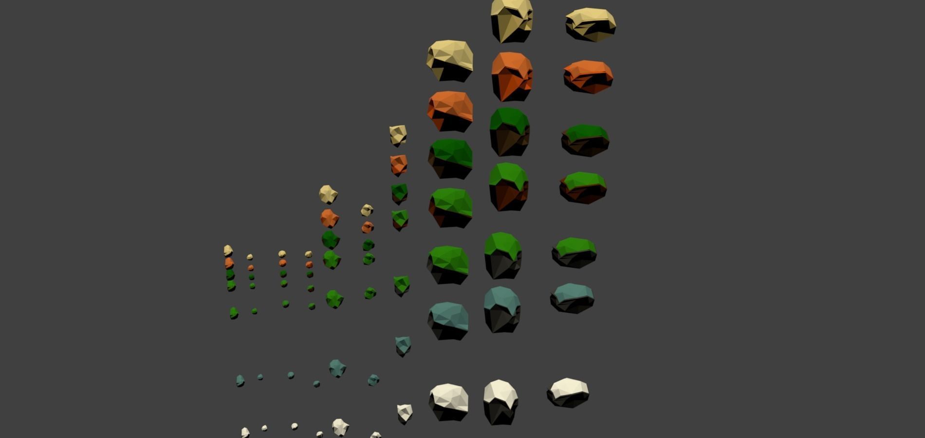 Rock Collection Low Poly different colored rocks in row Low-poly 3D model_1