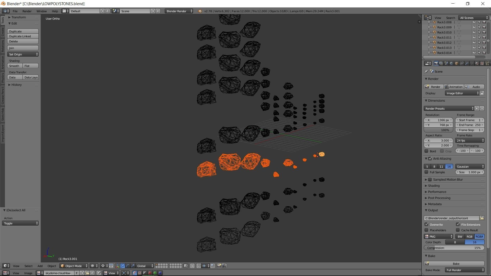 Rock Collection Low Poly different colored rocks in row Low-poly 3D model_3