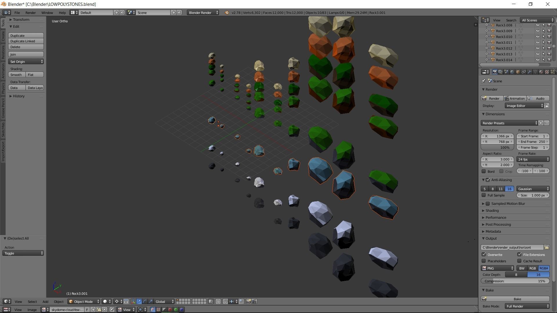 Rock Collection Low Poly different colored rocks in row Low-poly 3D model_5