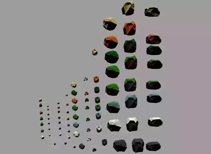 Rock Collection Low Poly different colored rocks in row Low-poly 3D model