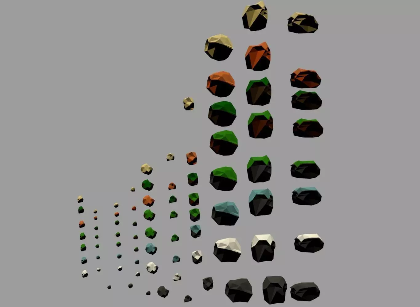 Rock Collection Low Poly different colored rocks in row Low-poly 3D model_0