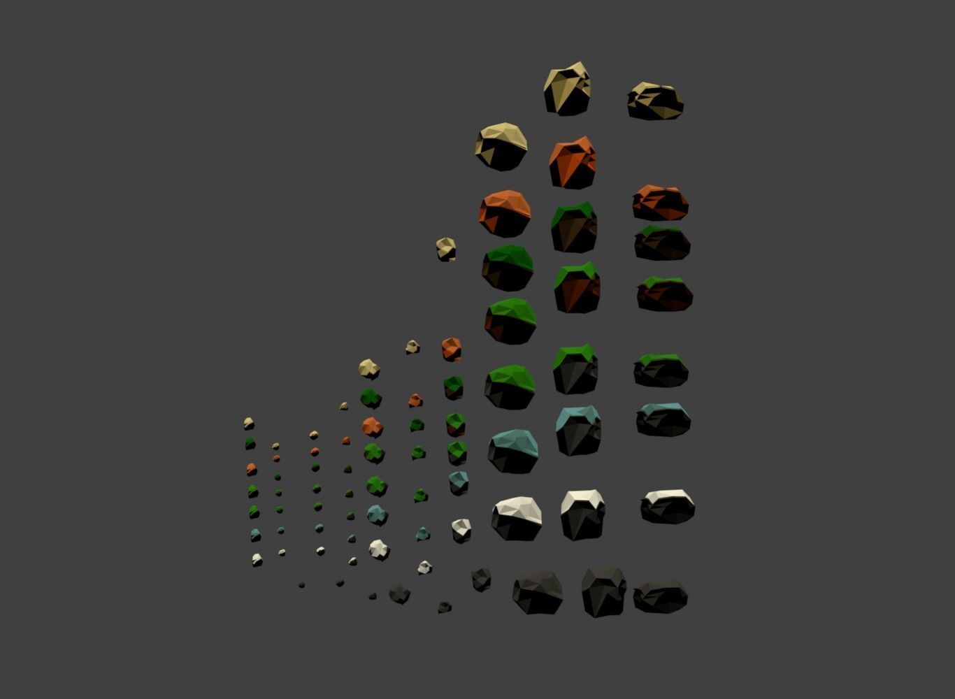 Rock Collection Low Poly different colored rocks in row Low-poly 3D model_6