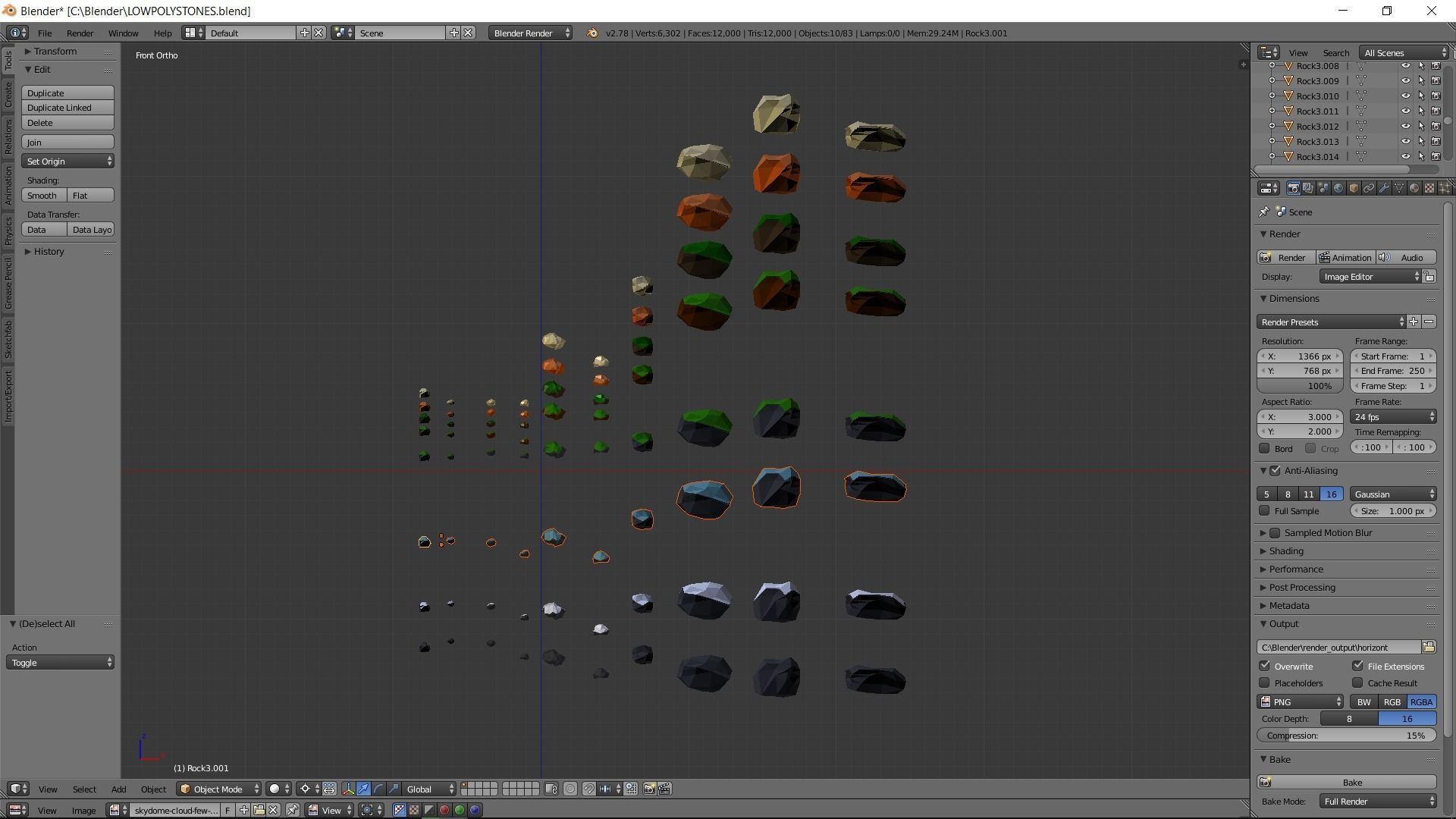 Rock Collection Low Poly different colored rocks in row Low-poly 3D model_4