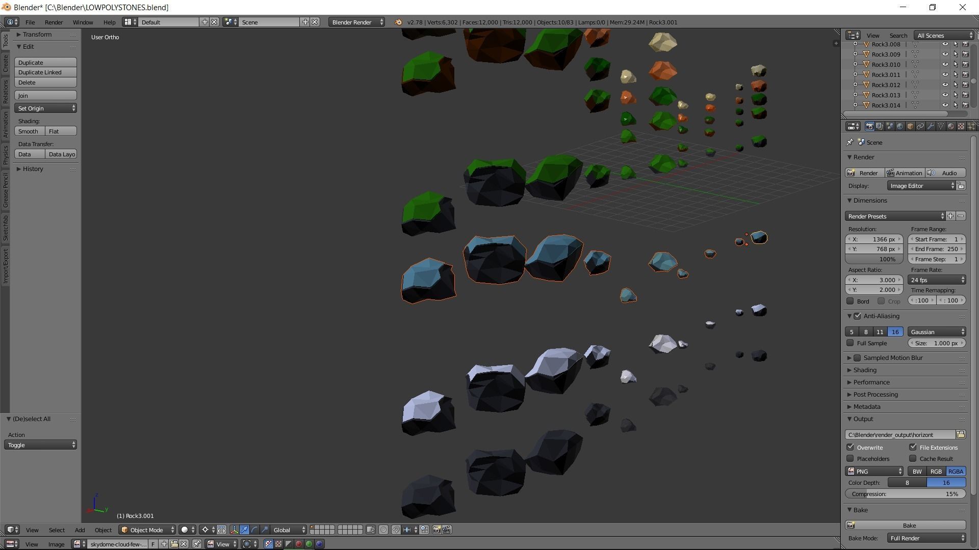 Rock Collection Low Poly different colored rocks in row Low-poly 3D model_2