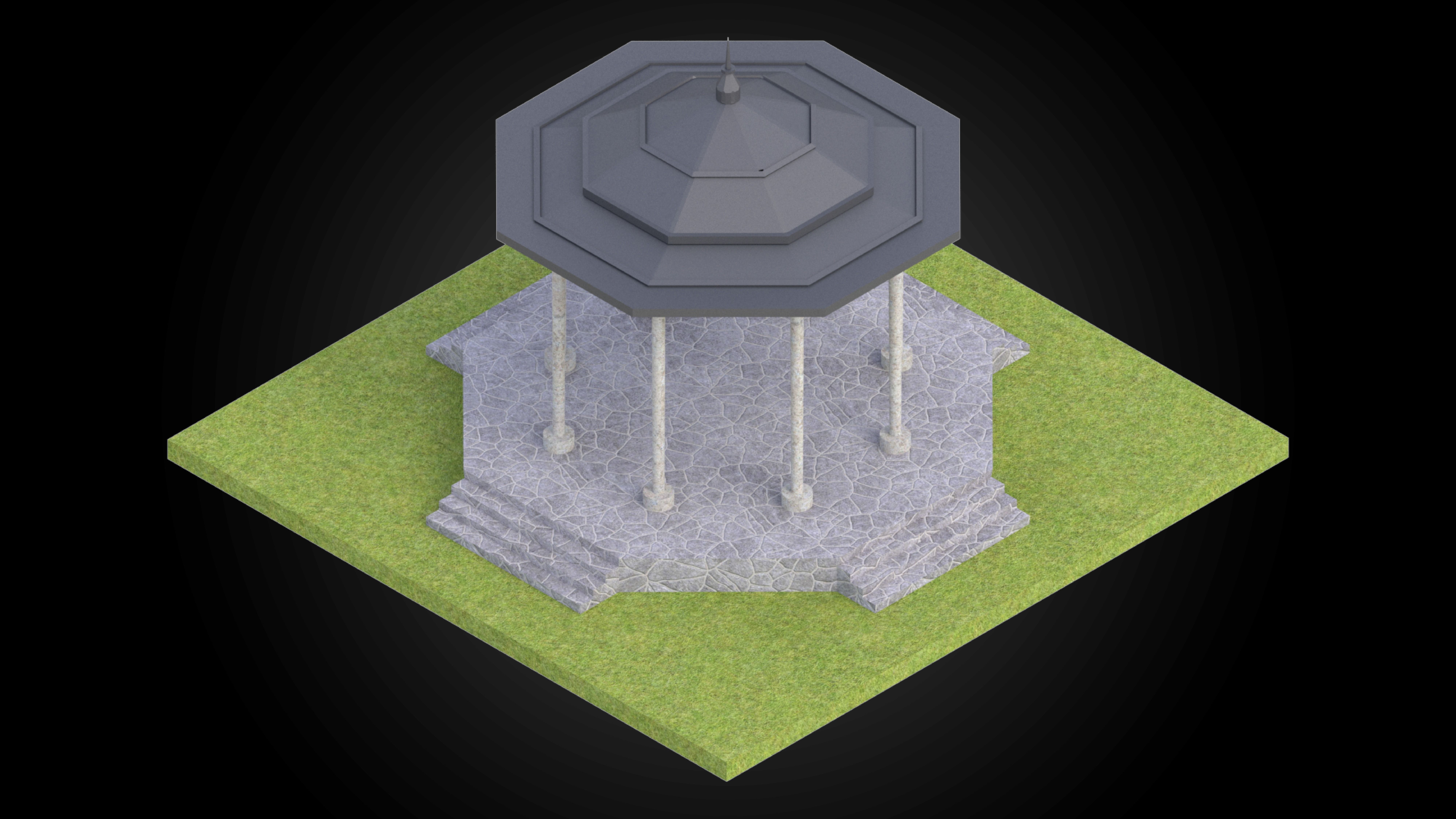 Gazebo structure with stone floor and metal roof stand alone Low-poly 3D model_1