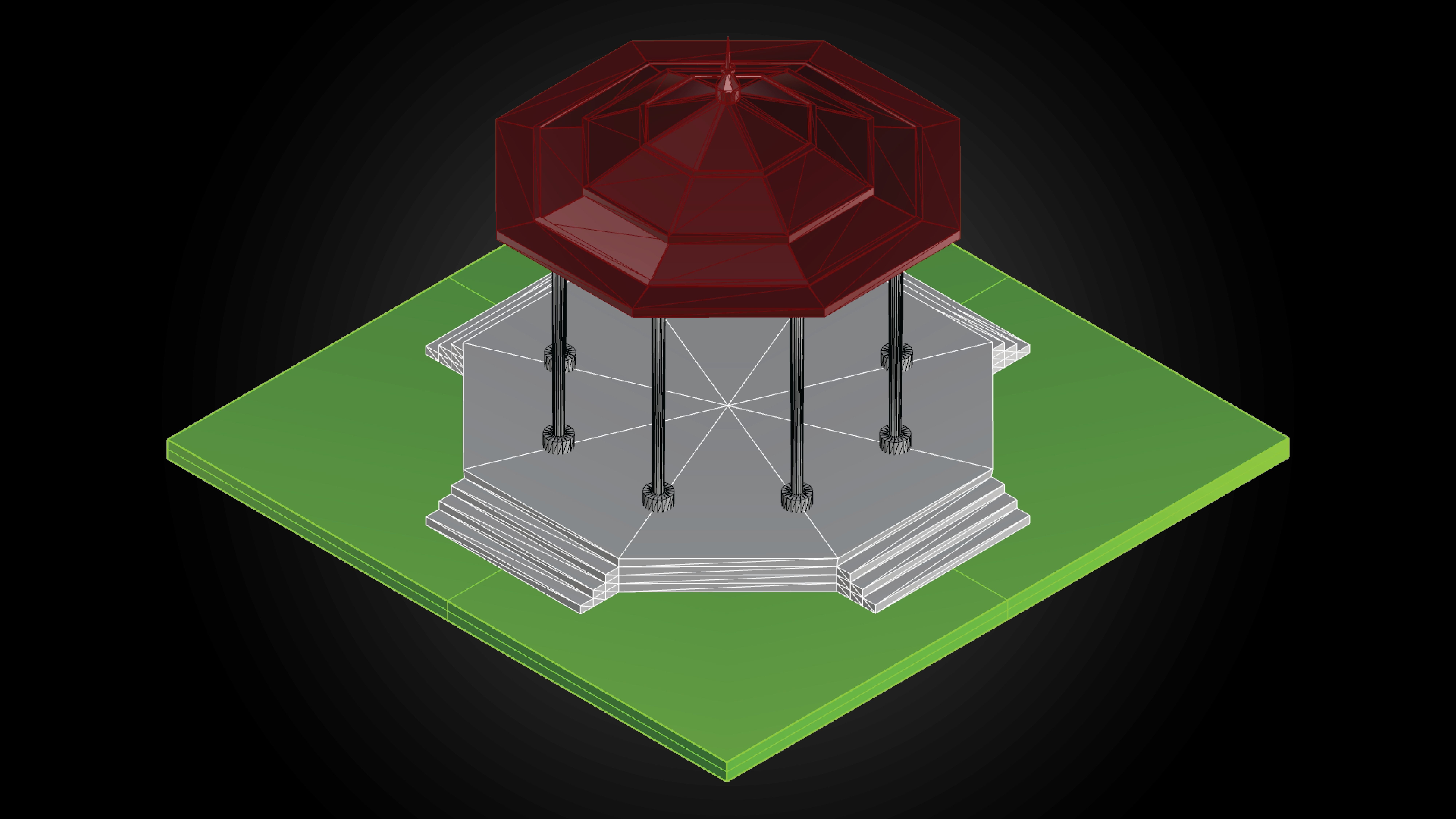 Gazebo structure with stone floor and metal roof stand alone Low-poly 3D model_10