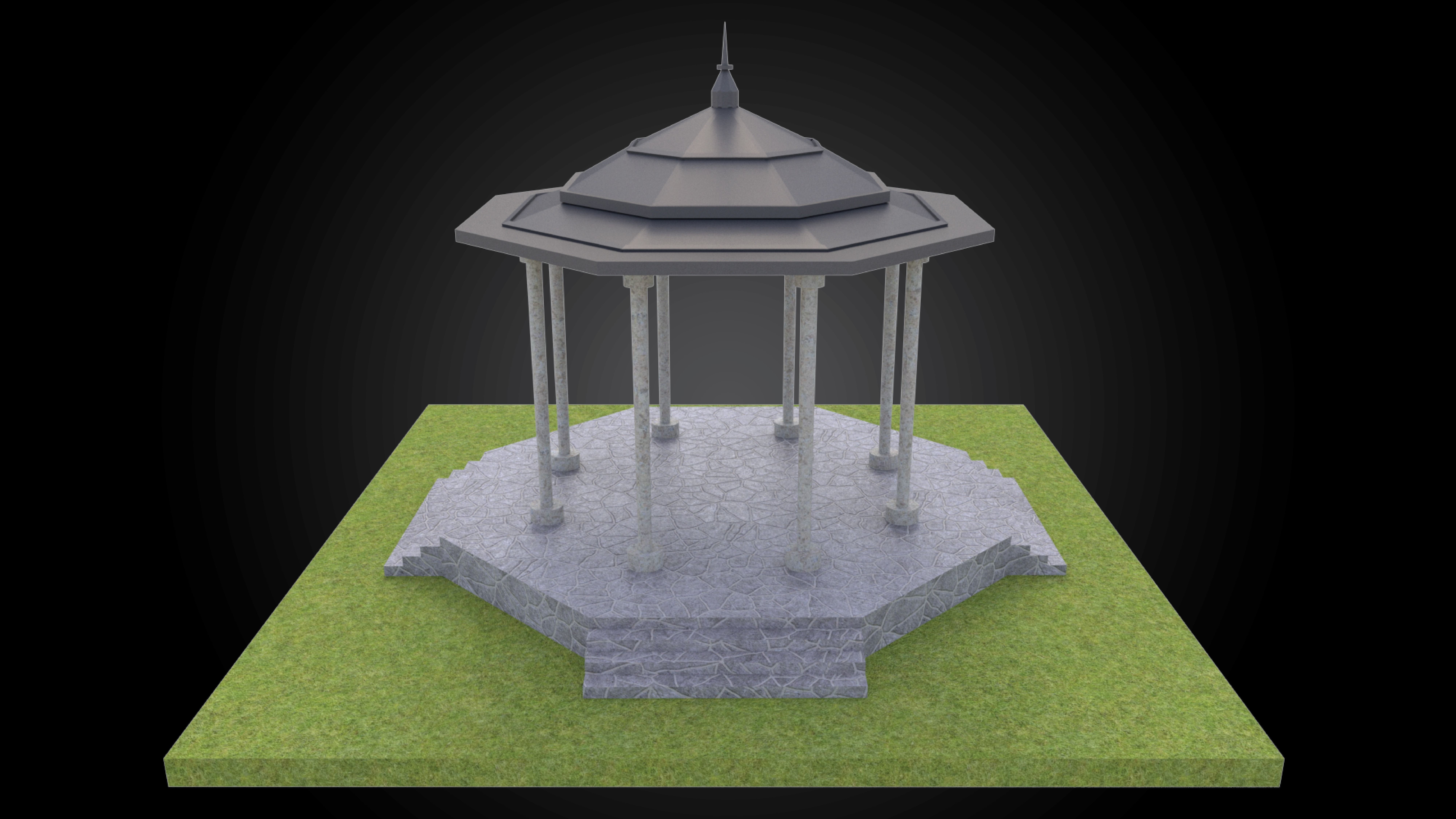 Gazebo structure with stone floor and metal roof stand alone Low-poly 3D model_5