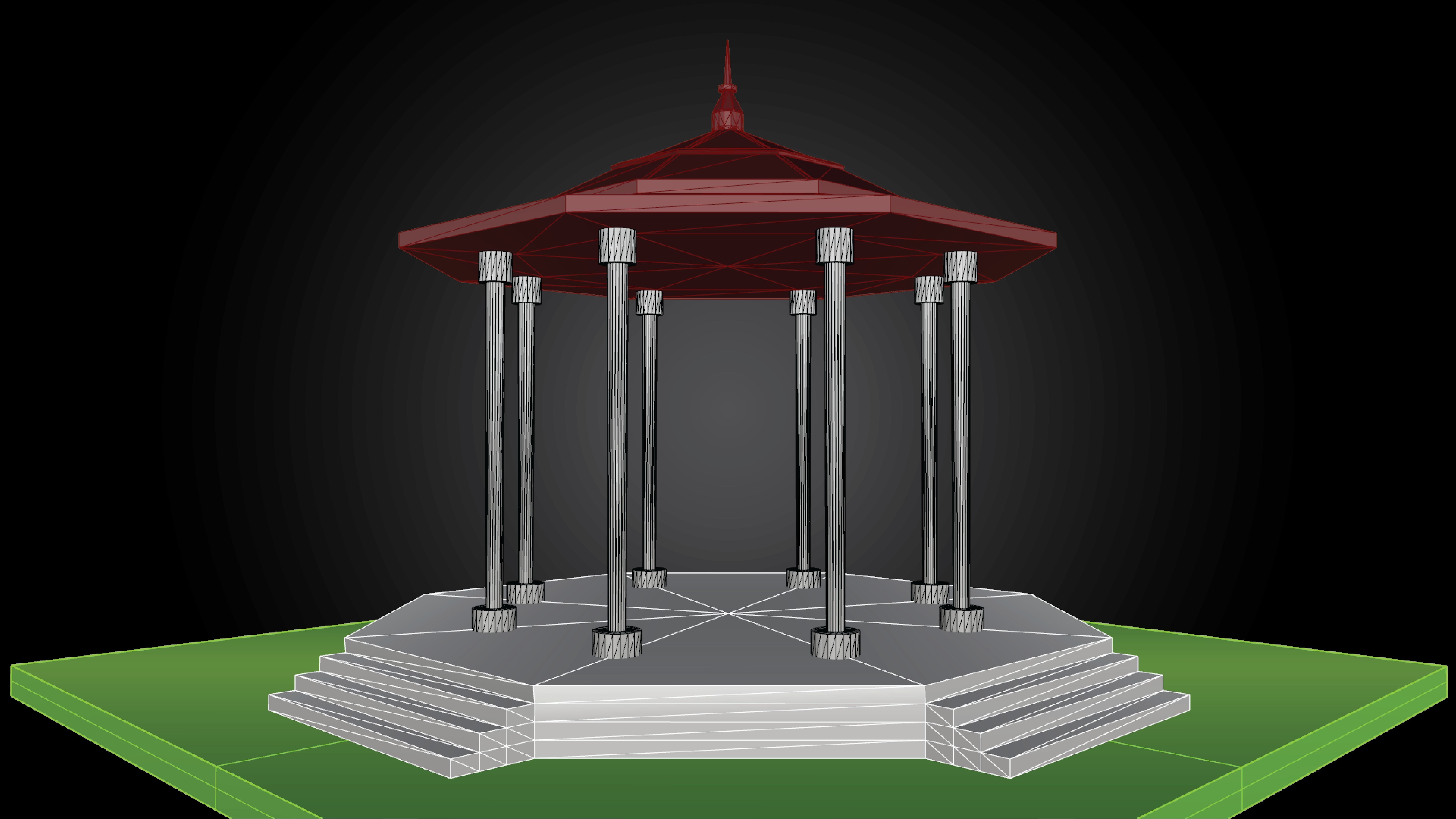 Gazebo structure with stone floor and metal roof stand alone Low-poly 3D model_11