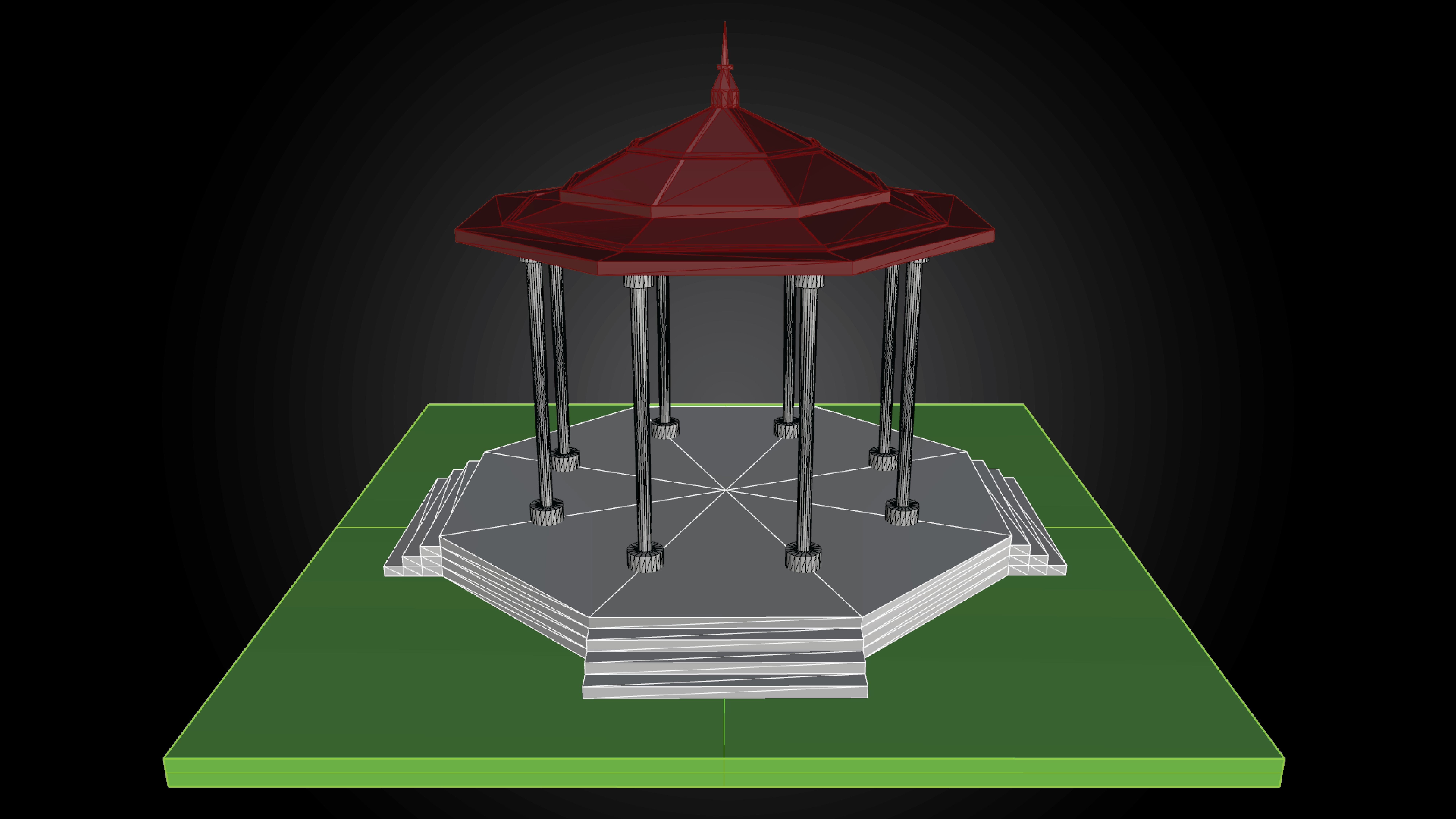 Gazebo structure with stone floor and metal roof stand alone Low-poly 3D model_6
