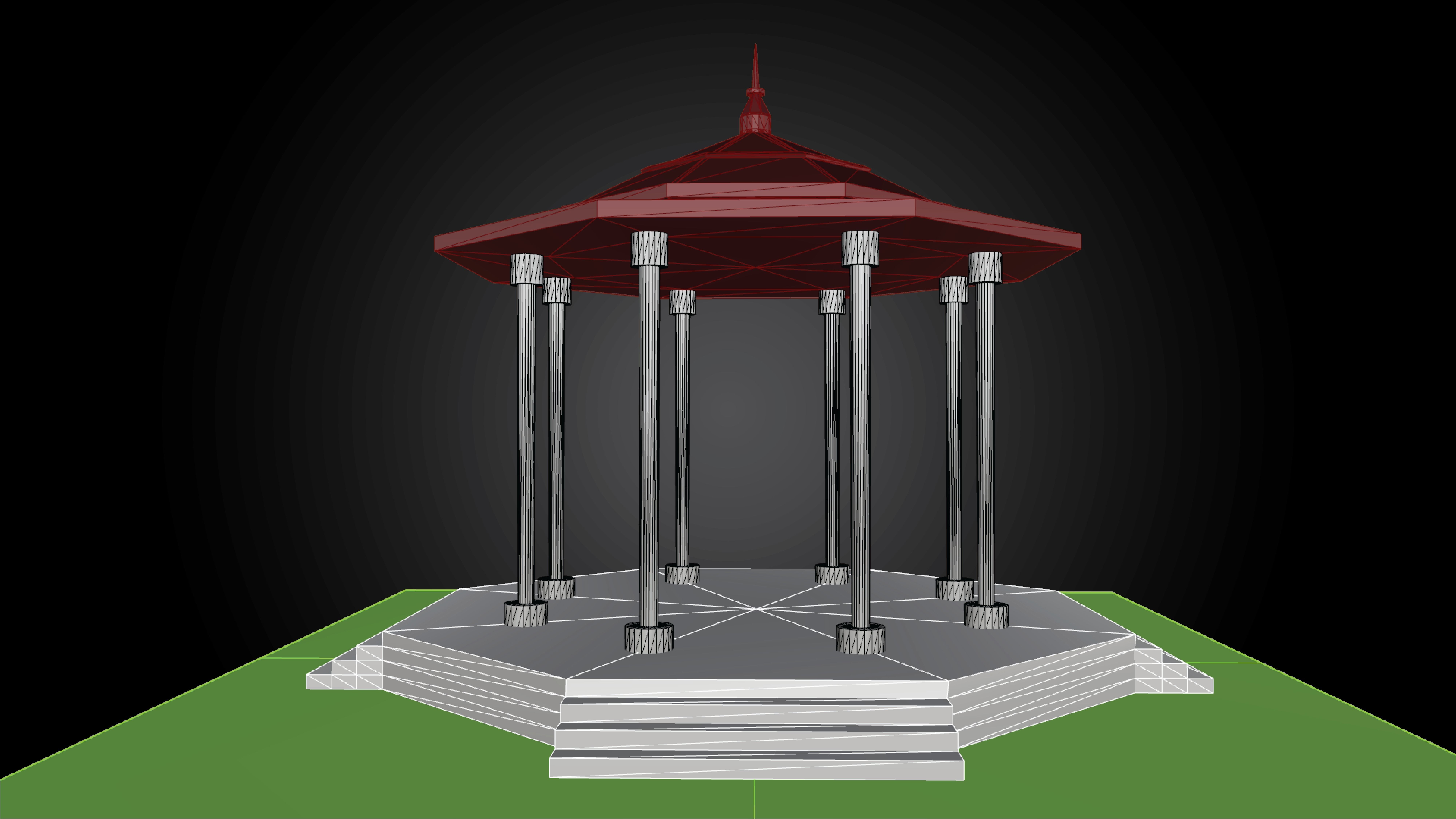 Gazebo structure with stone floor and metal roof stand alone Low-poly 3D model_8