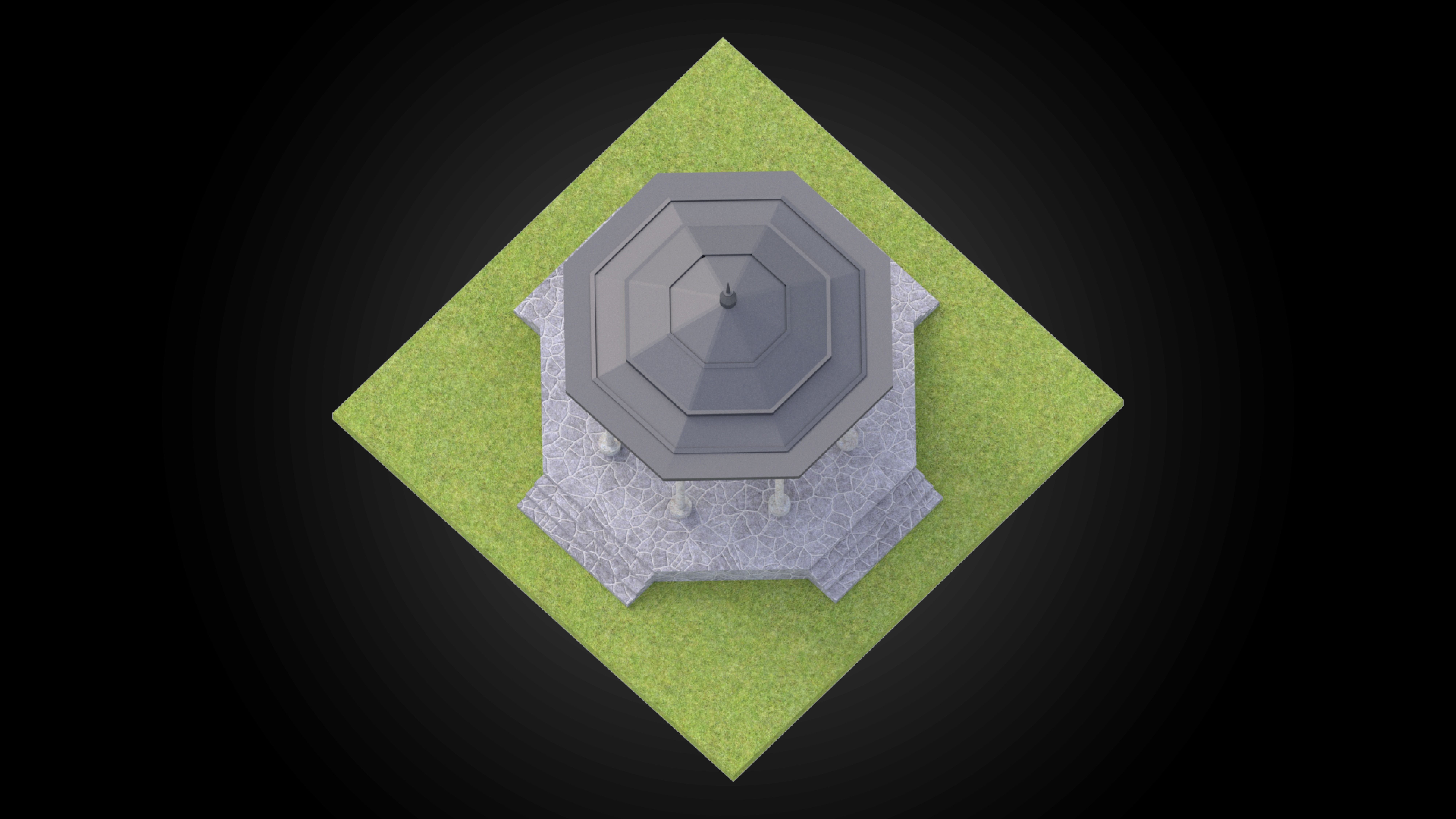 Gazebo structure with stone floor and metal roof stand alone Low-poly 3D model_3