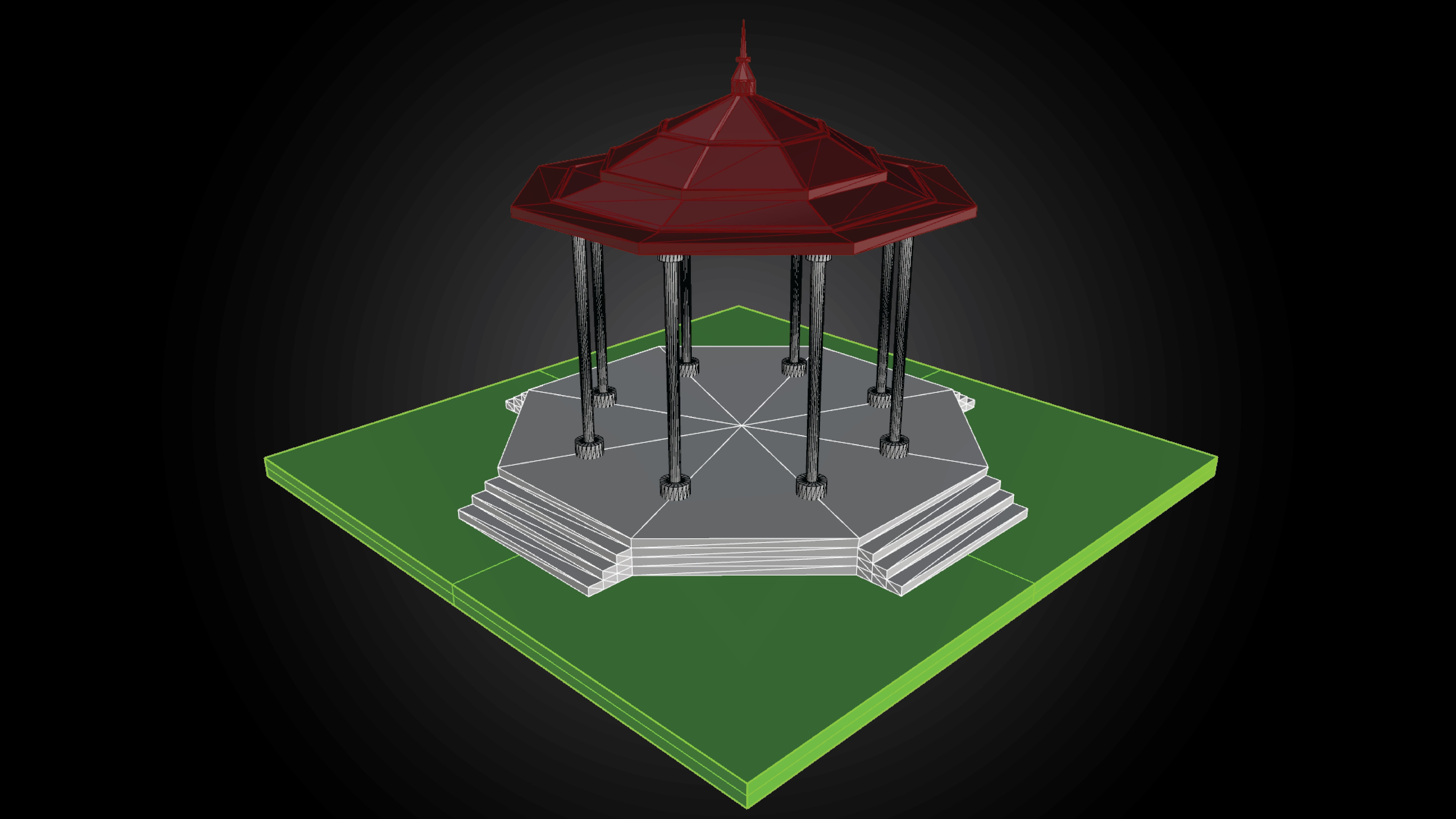 Gazebo structure with stone floor and metal roof stand alone Low-poly 3D model_7