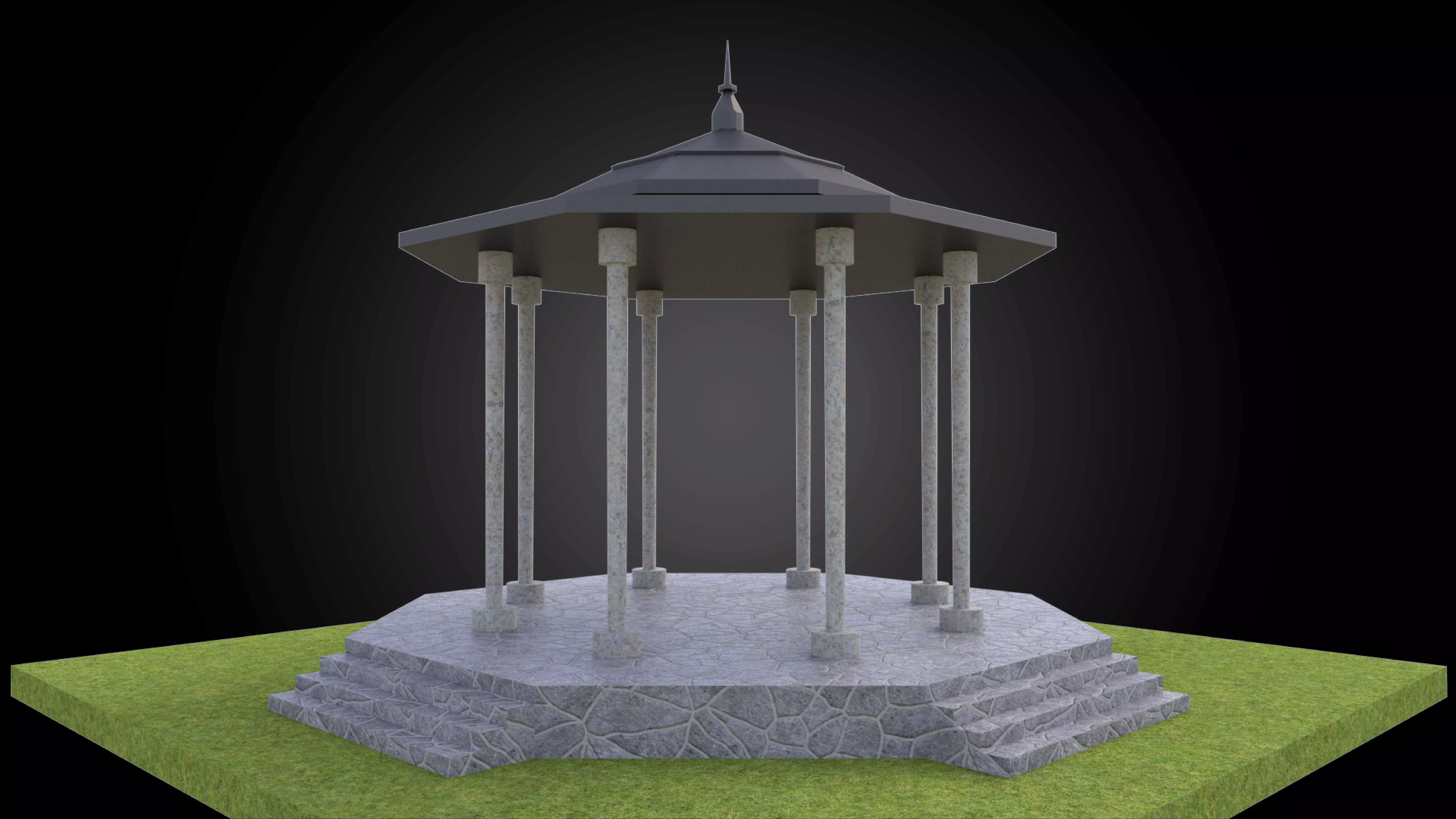 Gazebo structure with stone floor and metal roof stand alone Low-poly 3D model_0
