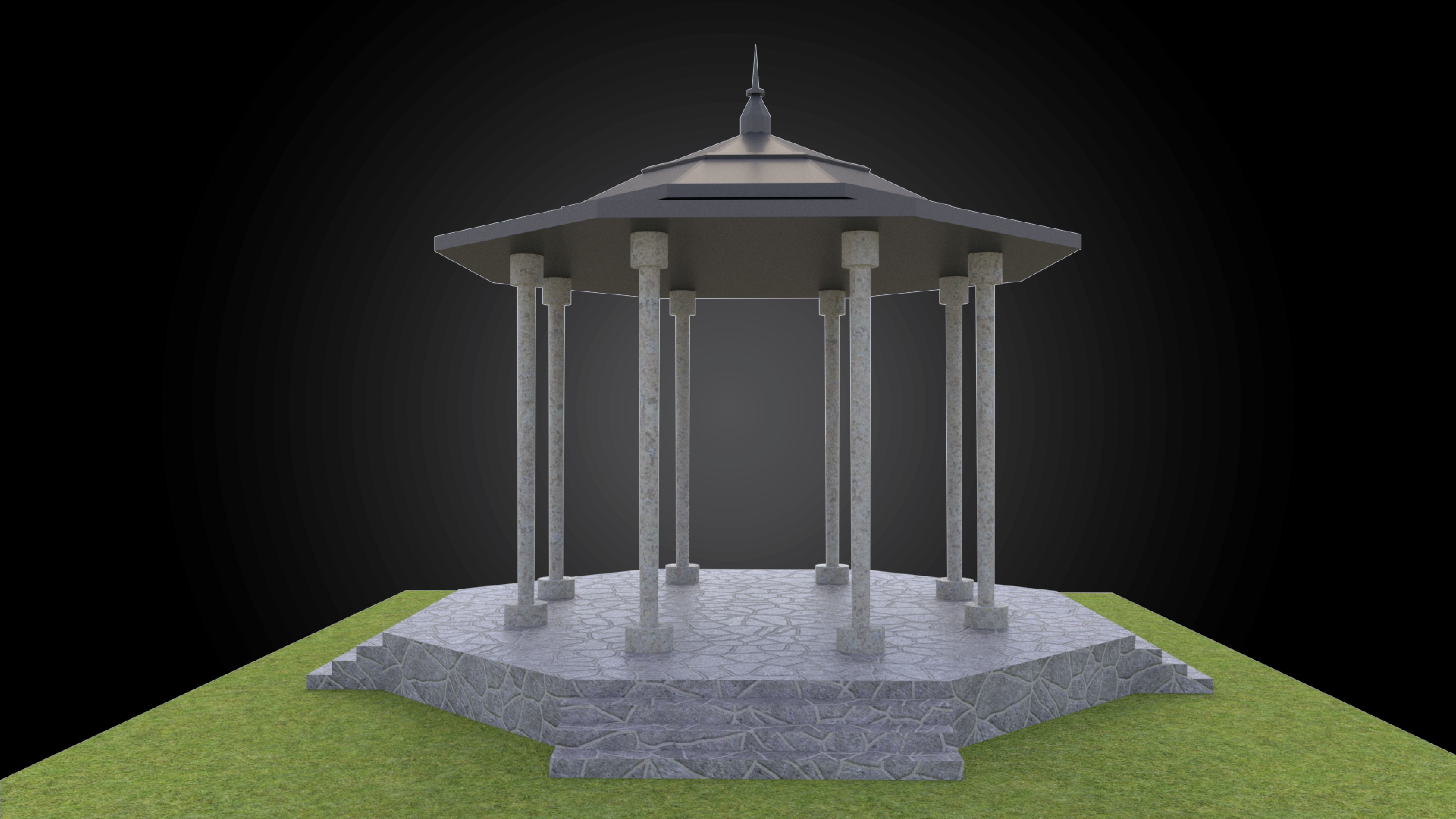 Gazebo structure with stone floor and metal roof stand alone Low-poly 3D model_4