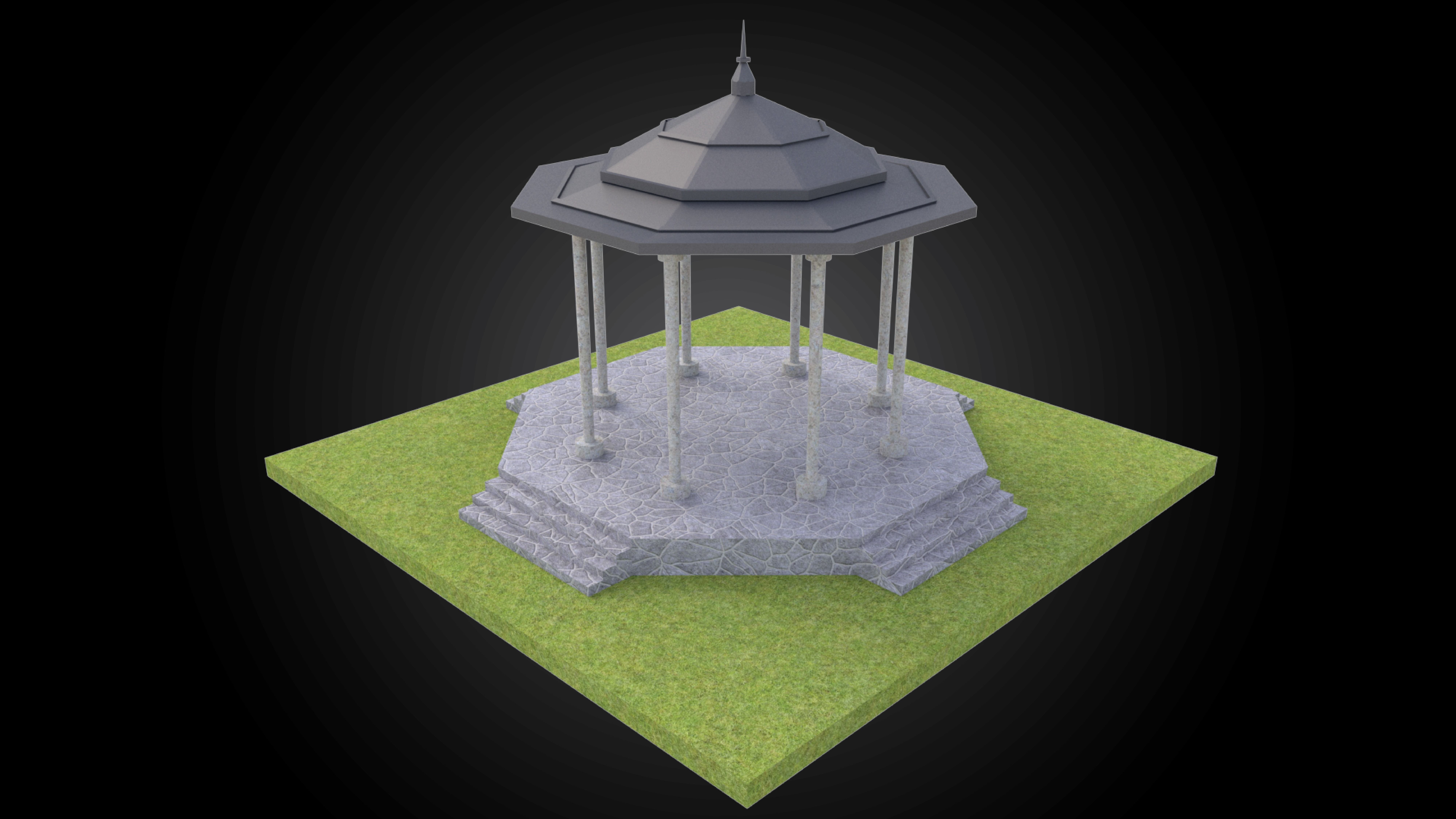 Gazebo structure with stone floor and metal roof stand alone Low-poly 3D model_2