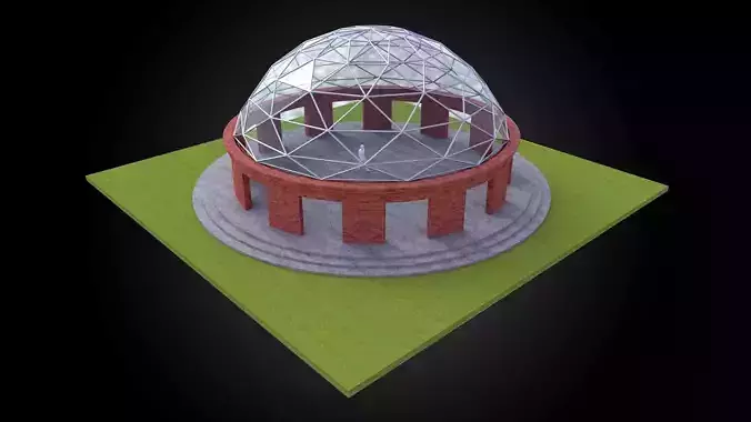 Dome with glass panels triangulated wire-frame steel structure