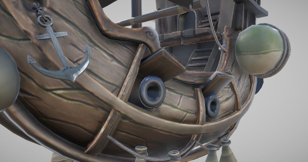 Flying Pirate Ship Low-poly 3D model_3