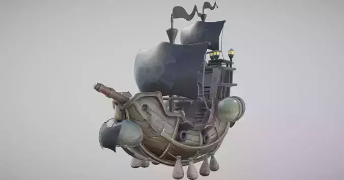 Flying Pirate Ship Low-poly 3D model