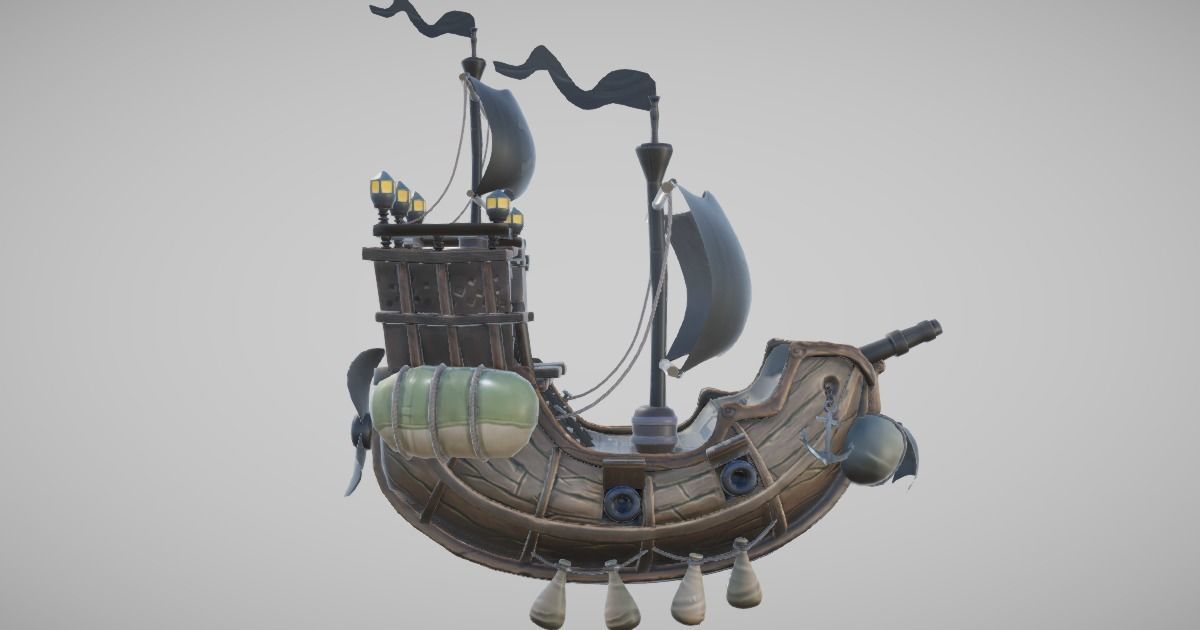 Flying Pirate Ship Low-poly 3D model_2