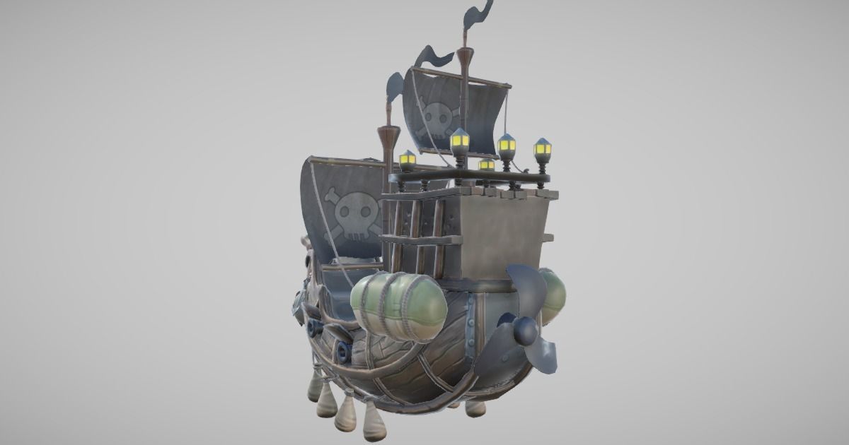 Flying Pirate Ship Low-poly 3D model_1