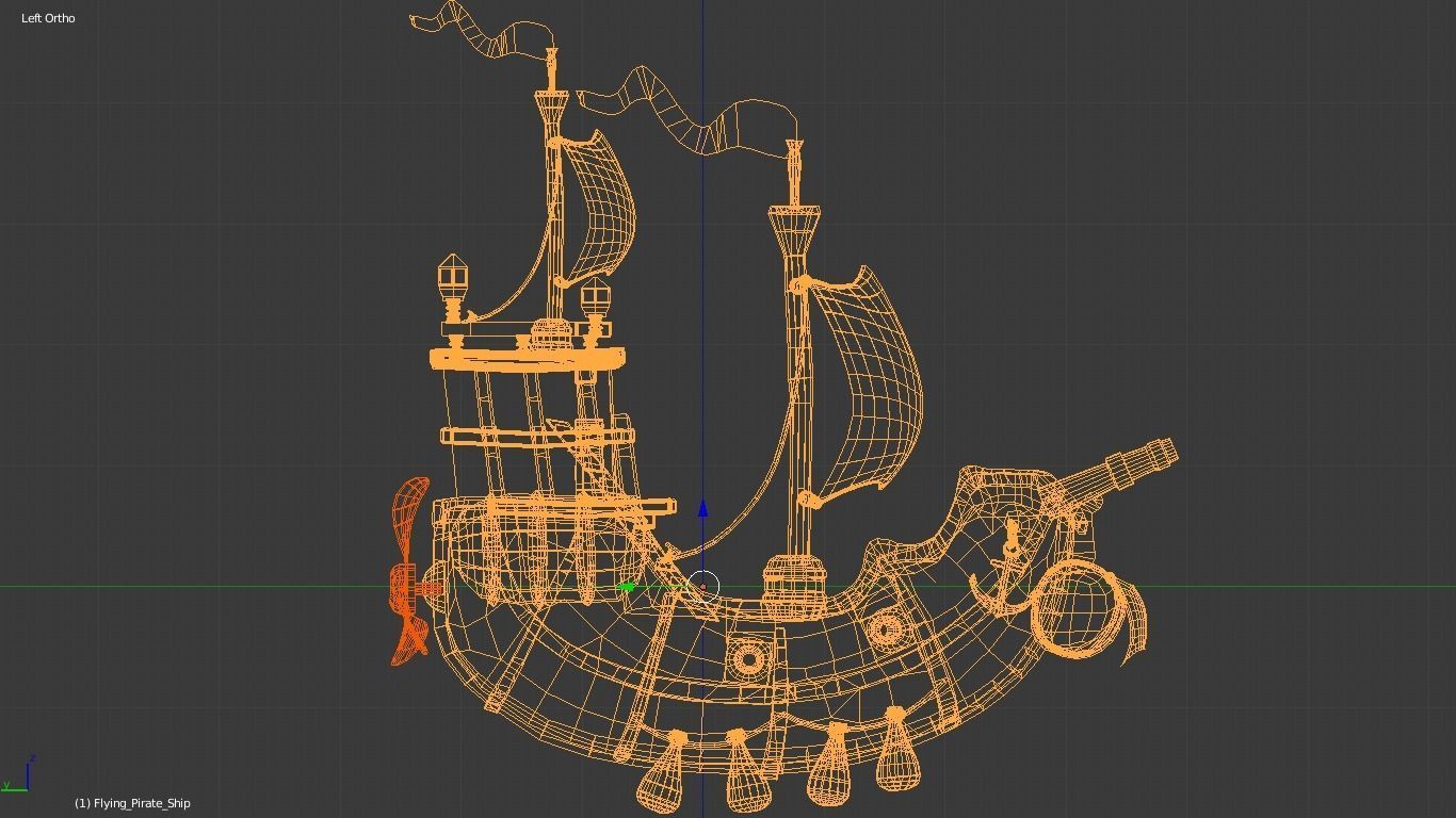 Flying Pirate Ship Low-poly 3D model_5