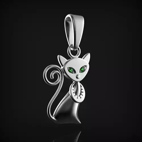 Pendant cat with emeralds