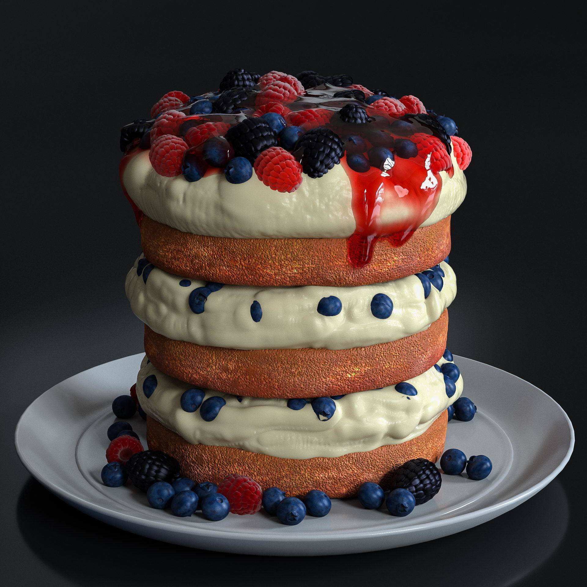 Biscuit with berries 3D model_6