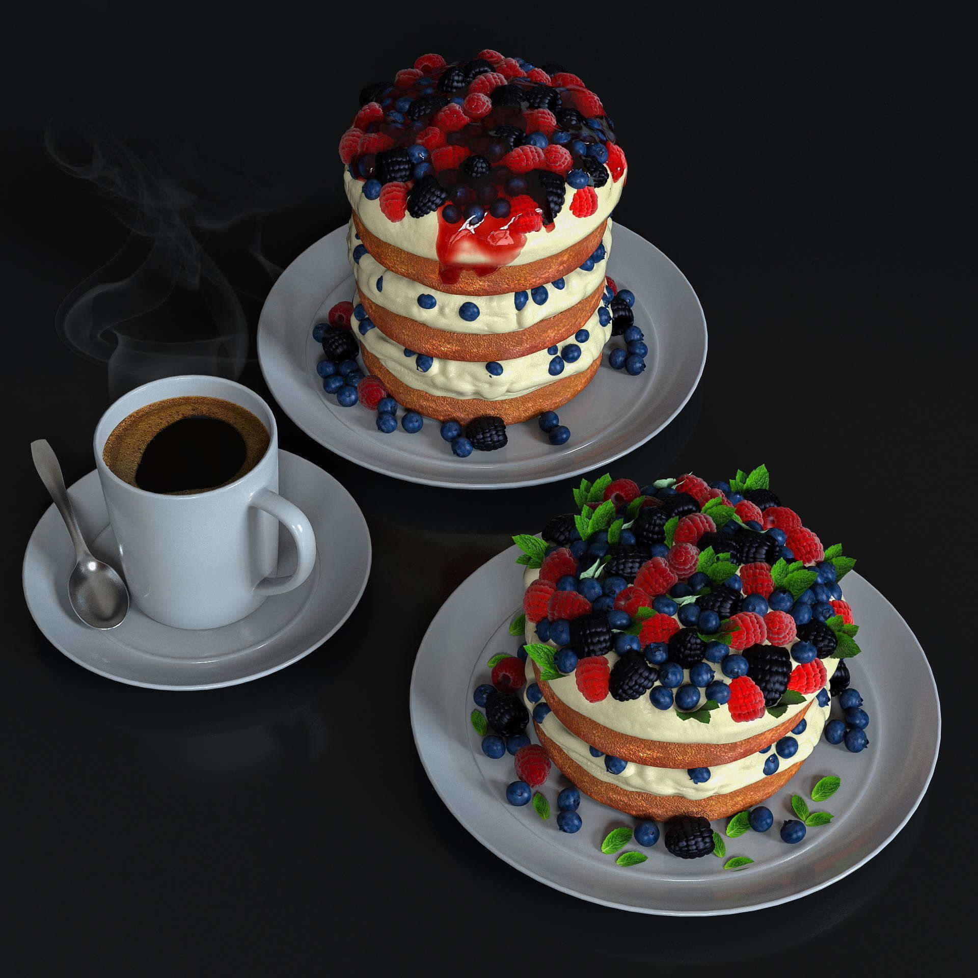 Biscuit with berries 3D model_3