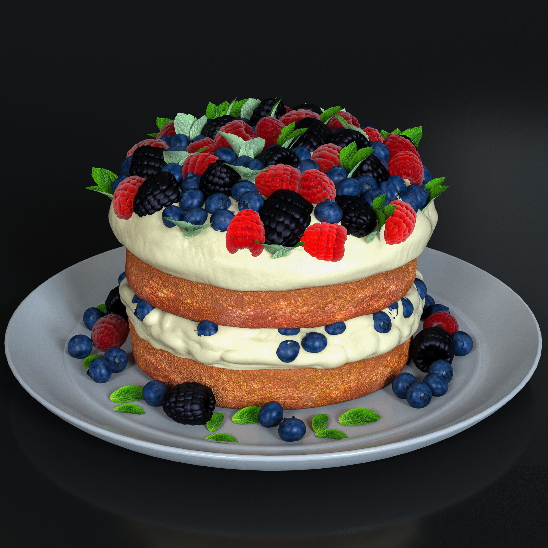 Biscuit with berries 3D model_5