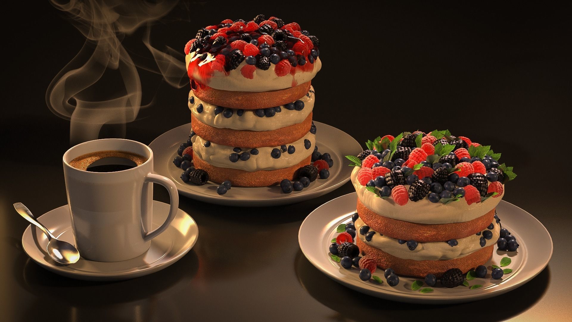 Biscuit with berries 3D model_1