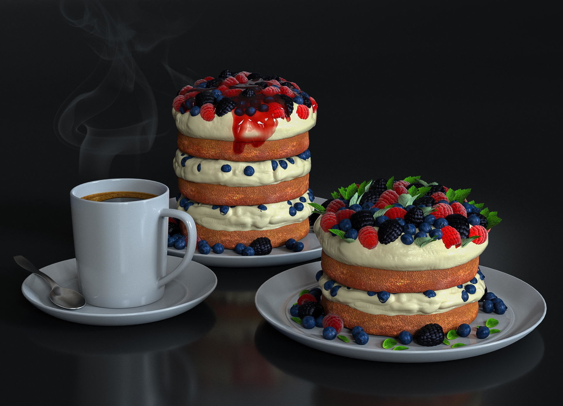Biscuit with berries 3D model_4