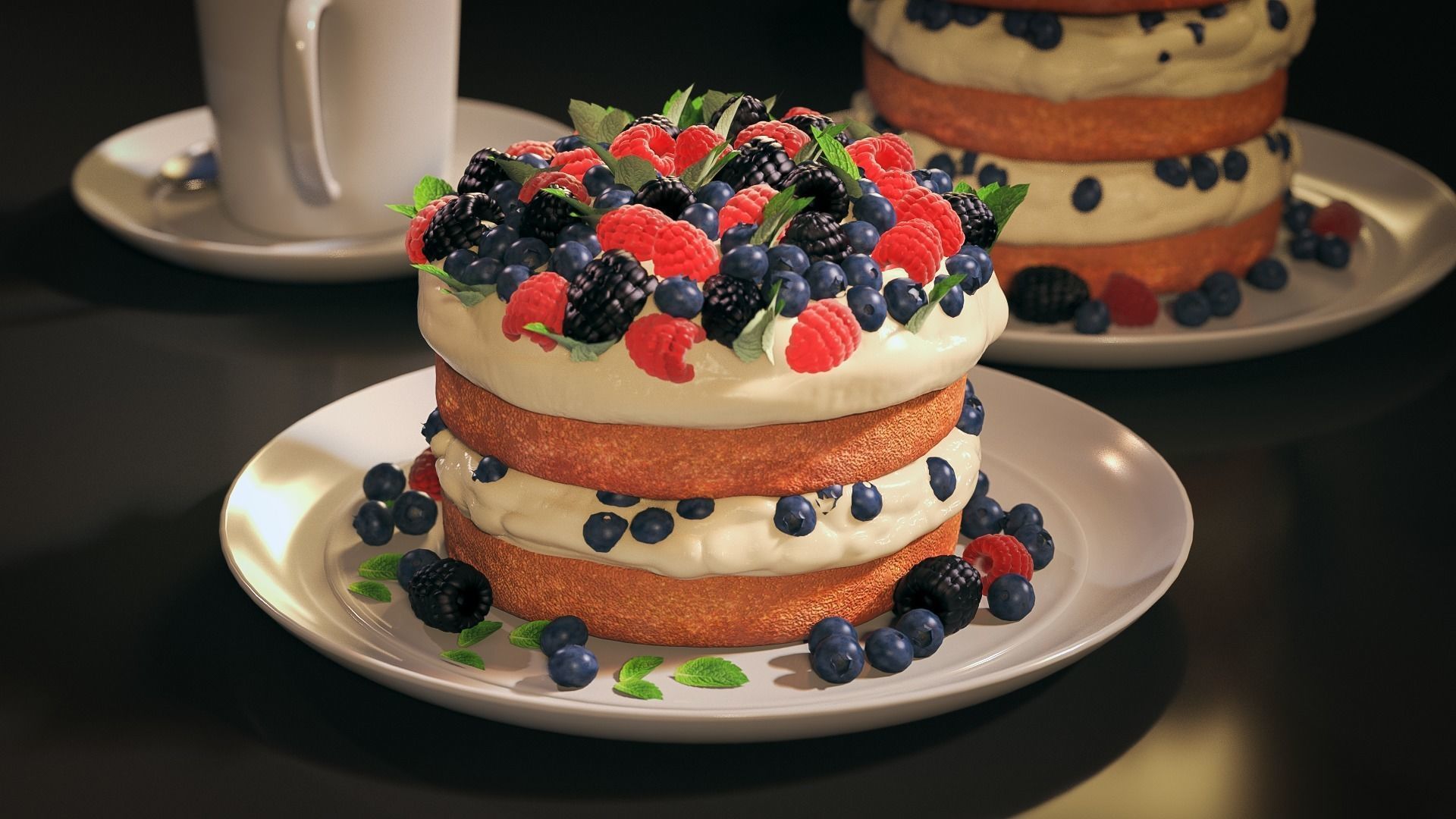 Biscuit with berries 3D model_2