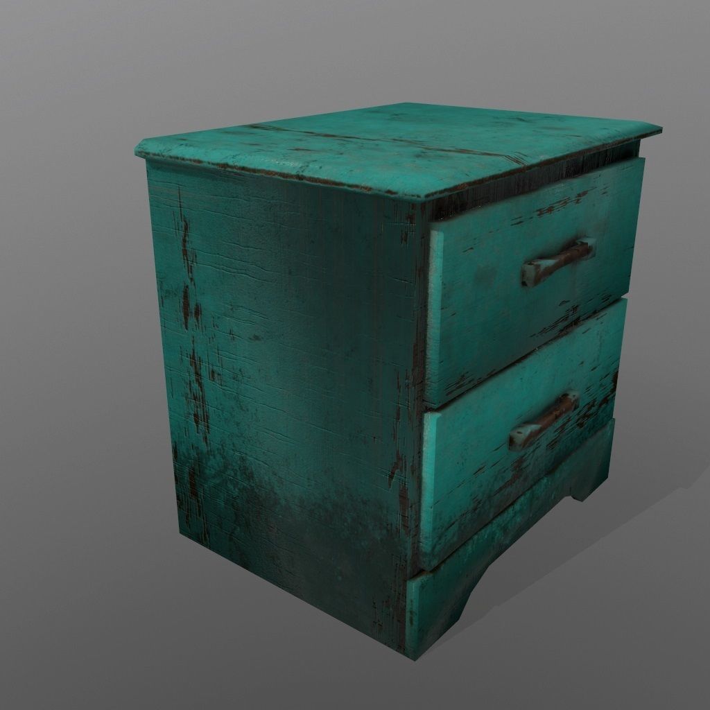 Console teal nightstand with drawers Low-poly 3D model_2