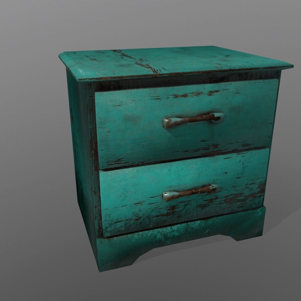 Console teal nightstand with drawers Low-poly 3D model_1
