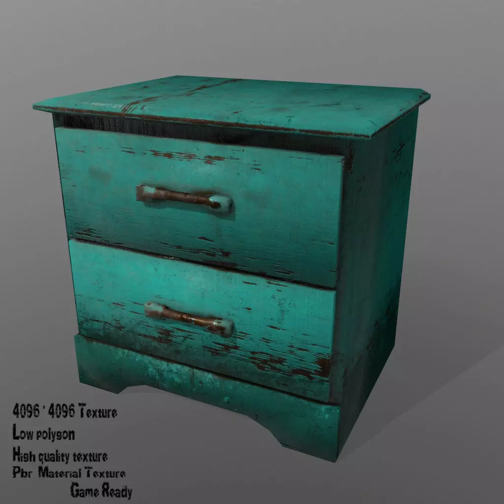 Console teal nightstand with drawers Low-poly 3D model_0