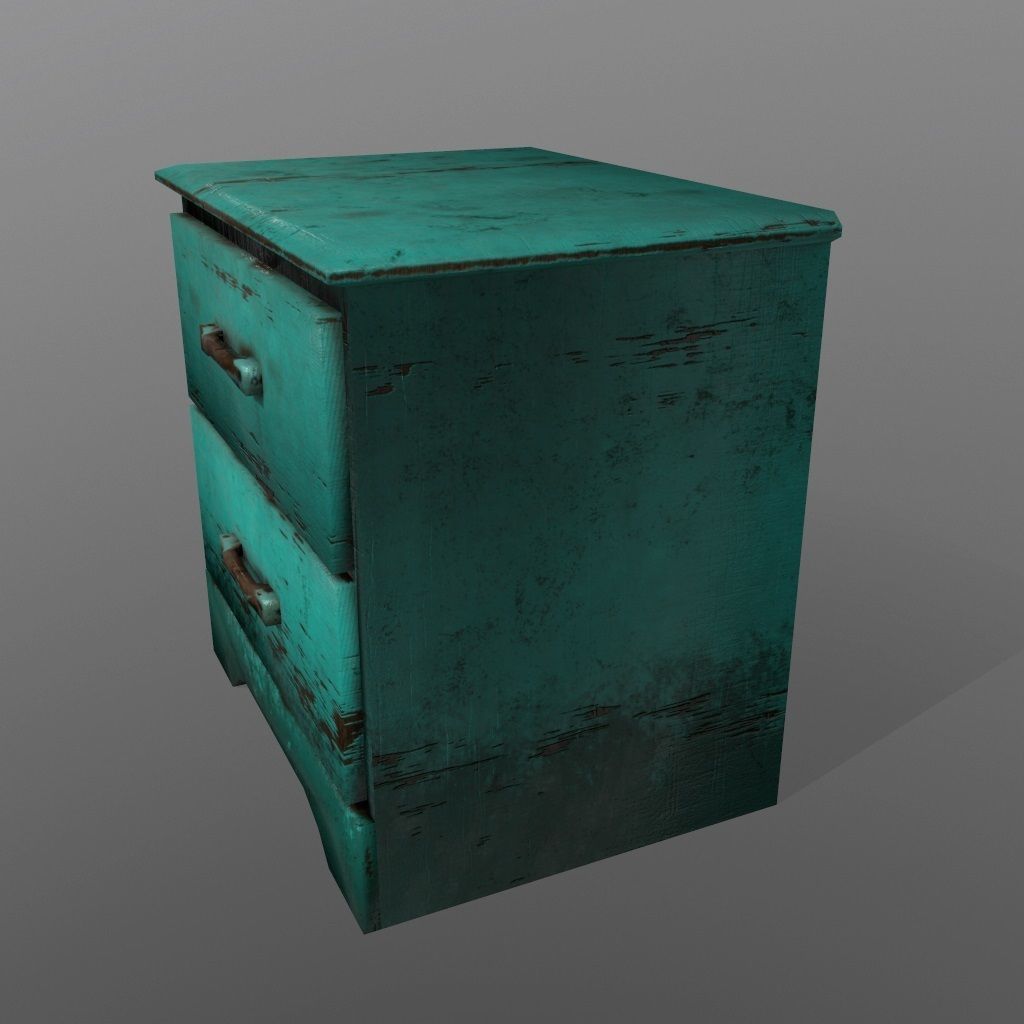 Console teal nightstand with drawers Low-poly 3D model_8