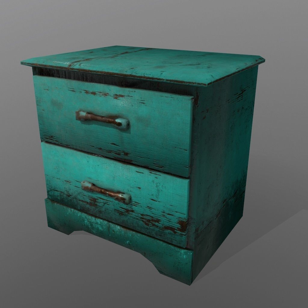 Console teal nightstand with drawers Low-poly 3D model_9