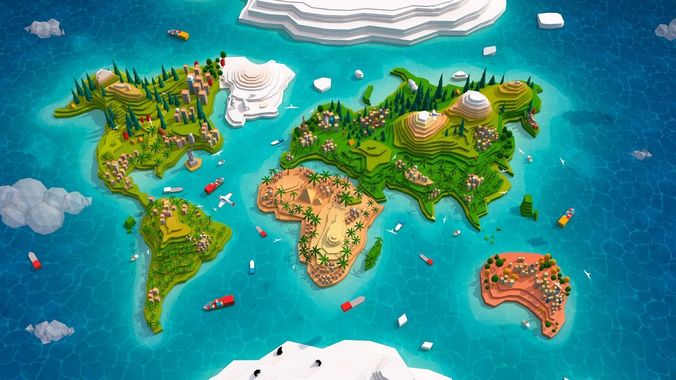 Cartoon Low Poly Earth World Map 2 Low-poly 3D model