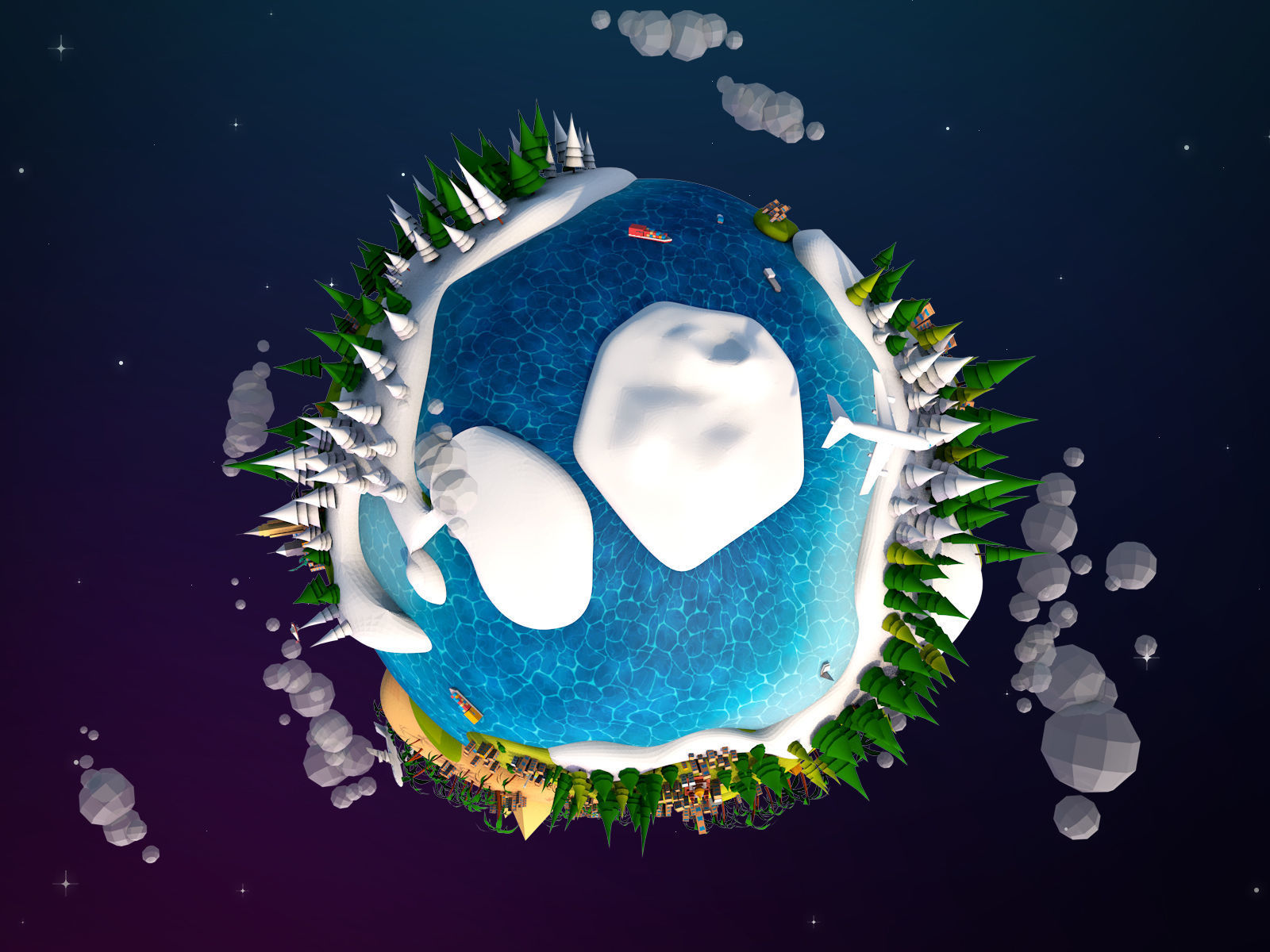 Cartoon Lowpoly Earth Planet 2 Low-poly 3D model_4