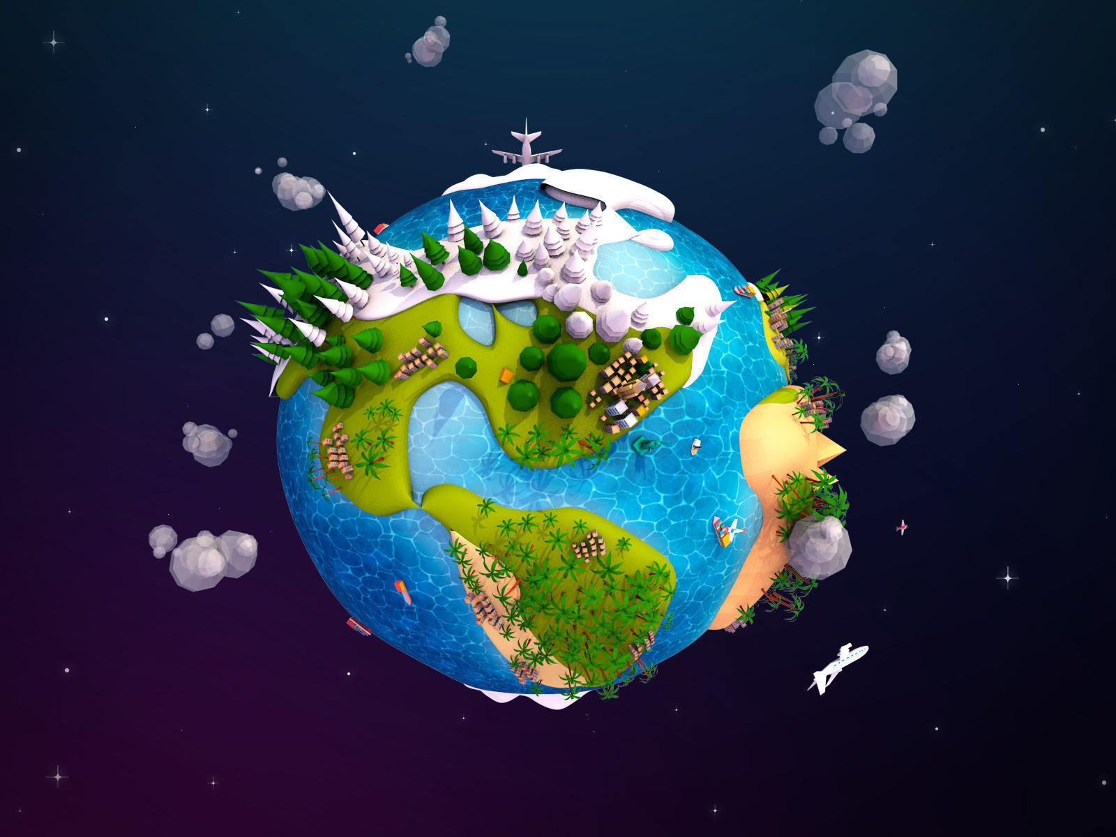 Cartoon Lowpoly Earth Planet 2 Low-poly 3D model_1