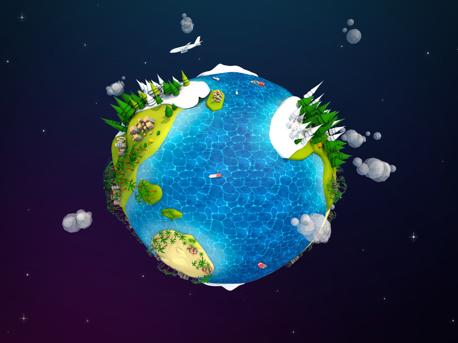 Cartoon Lowpoly Earth Planet 2 Low-poly 3D model_3