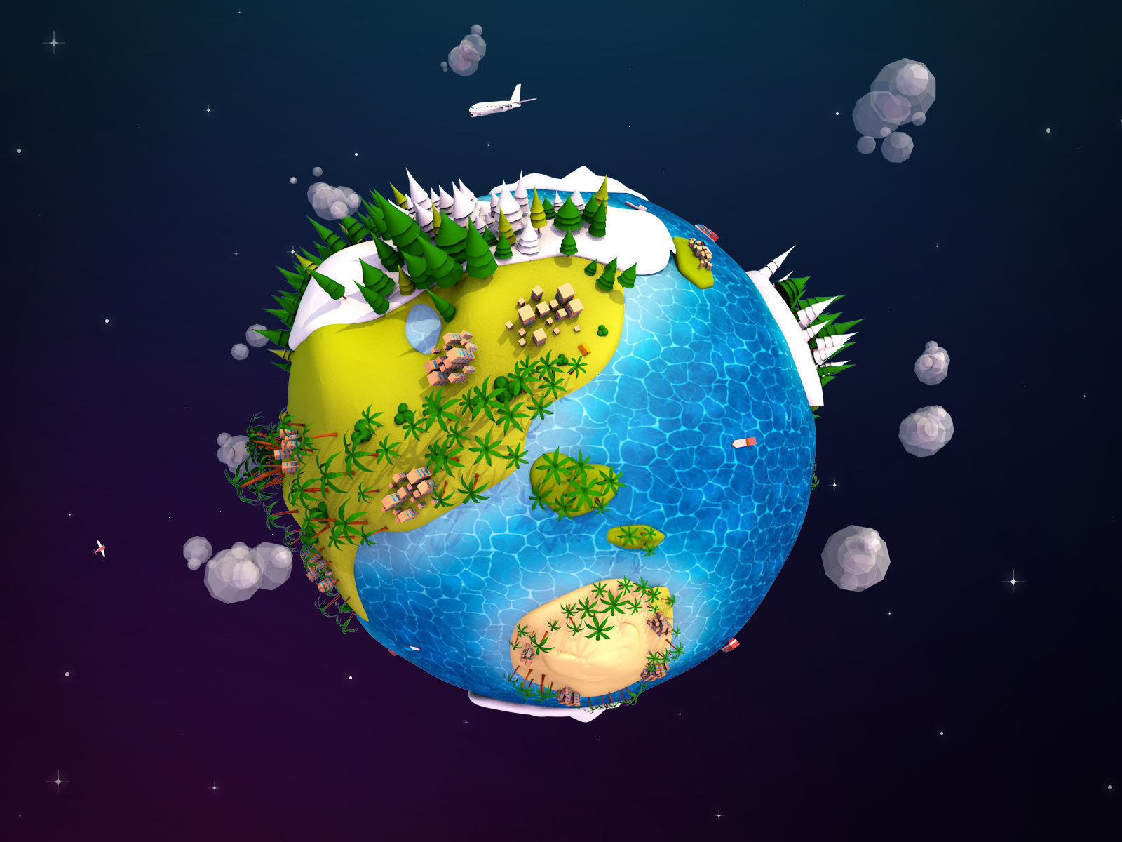 Cartoon Lowpoly Earth Planet 2 Low-poly 3D model_2
