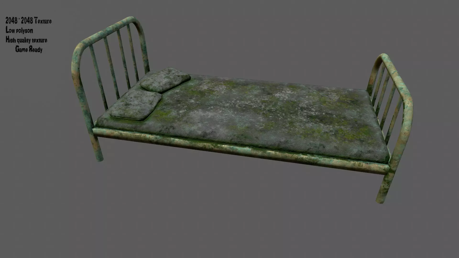 old bed Low-poly 3D model_0