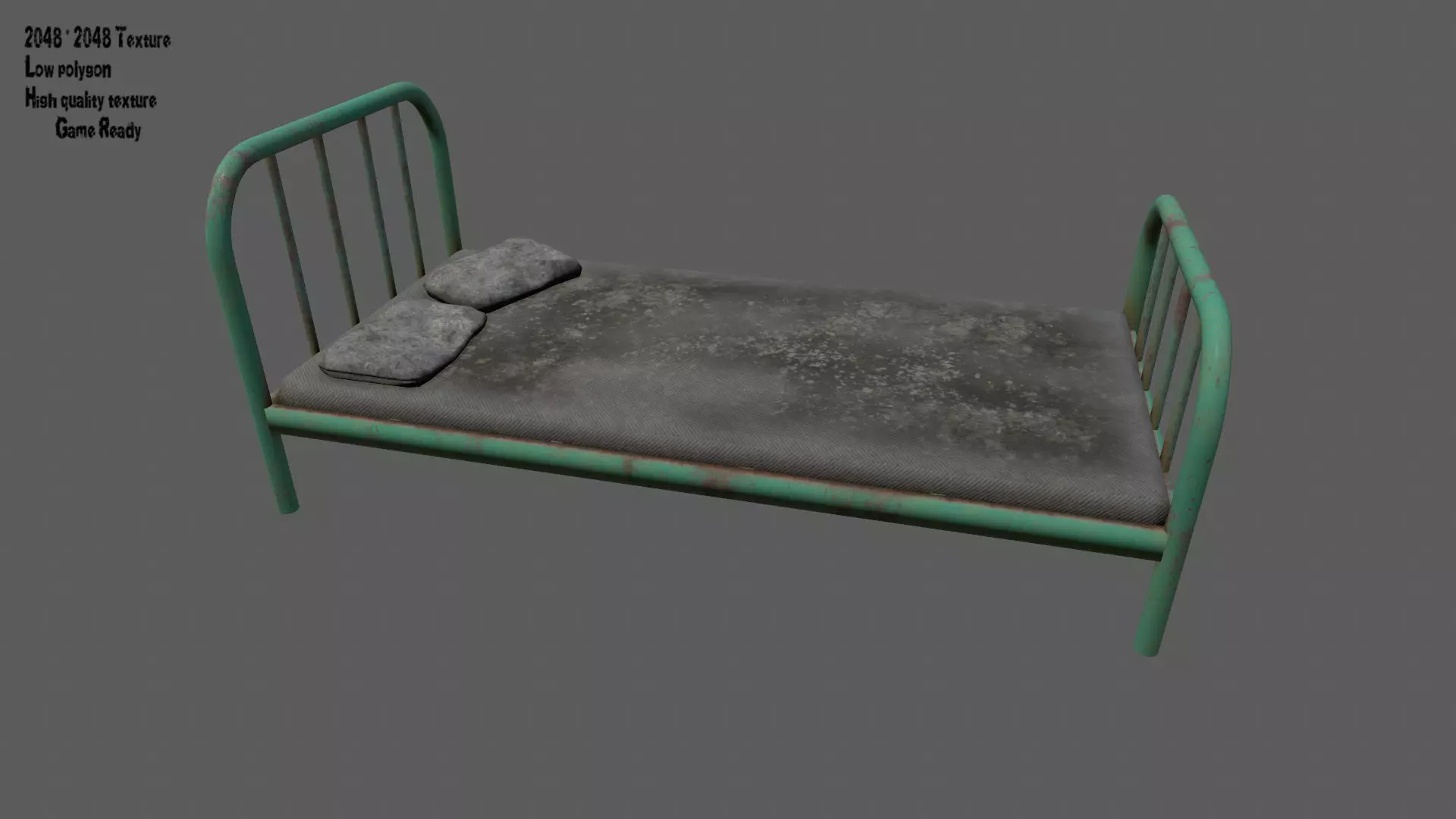old bed  Low-poly 3D model_0