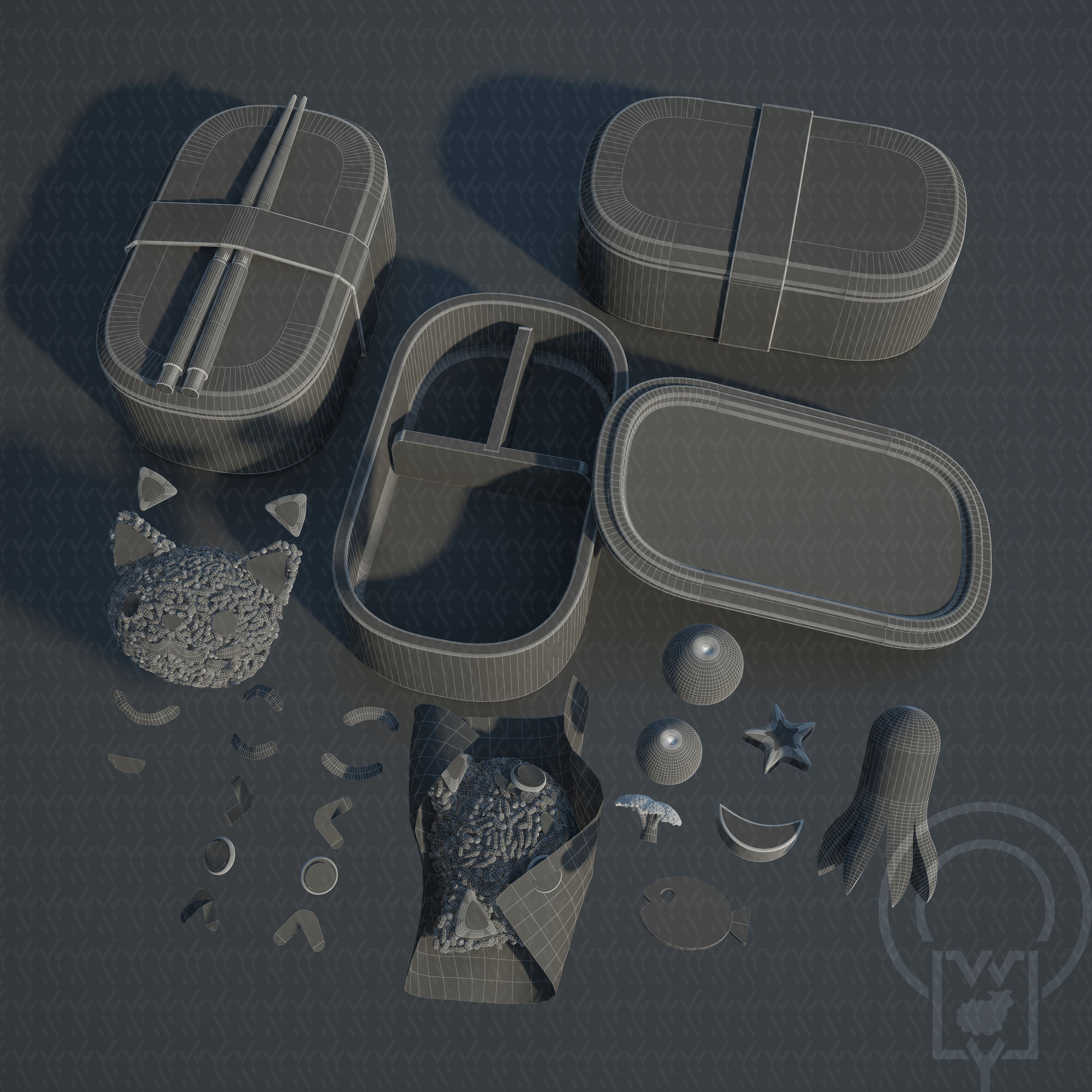 Bento box Cat Onigiri Chamfer Edge 3D model_22