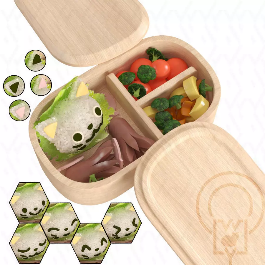 Bento box Cat Onigiri Chamfer Edge 3D model_0