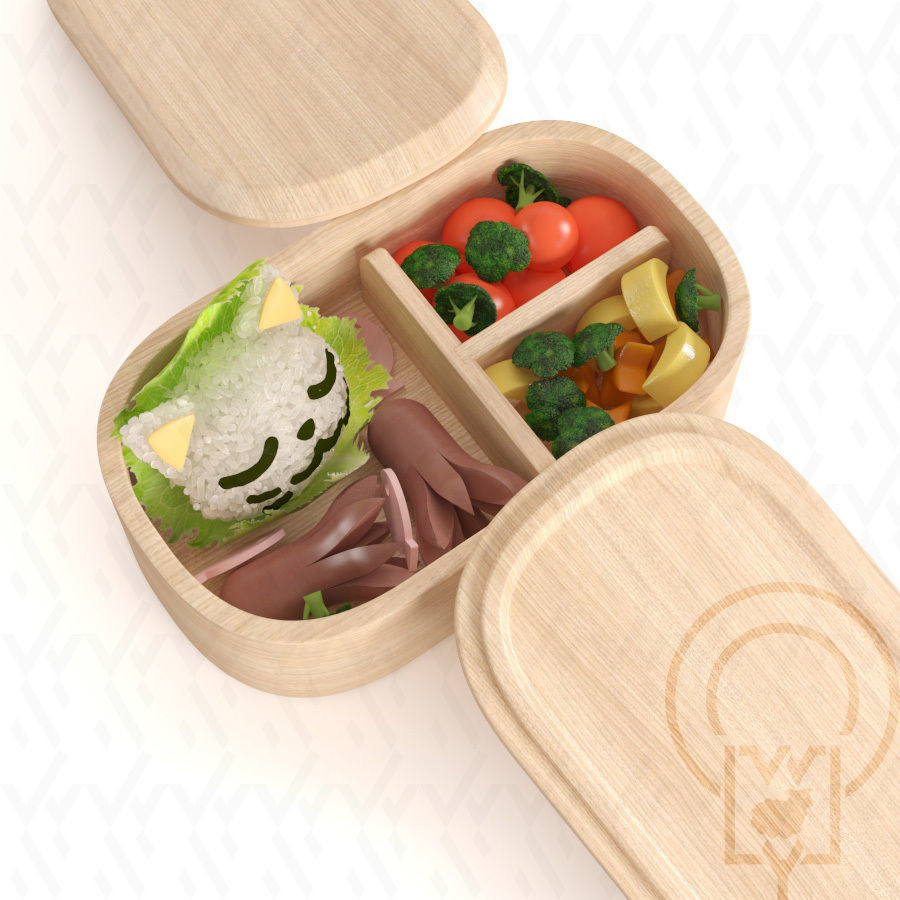 Bento box Cat Onigiri Chamfer Edge 3D model_2